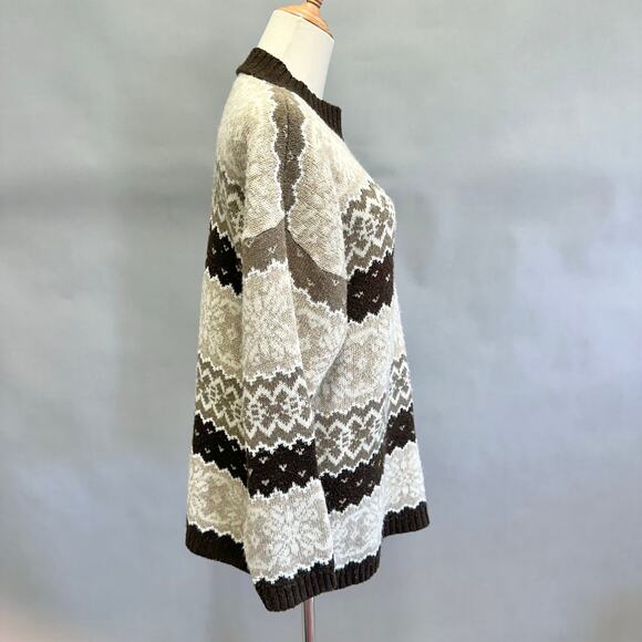 Vintage 90s Basic Editions Brown Fair Isle Mock Neck Sweater Size medium - Picture 10 of 15